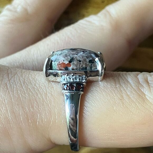 Natural Yooperlite Red Garnet Sterling Silver Ring Size 8 - Picture 3 of 10